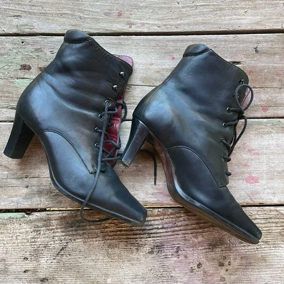 Vintage Markon Witchy Victorian Leather Upper Ankle Boots - Picture 1 of 8